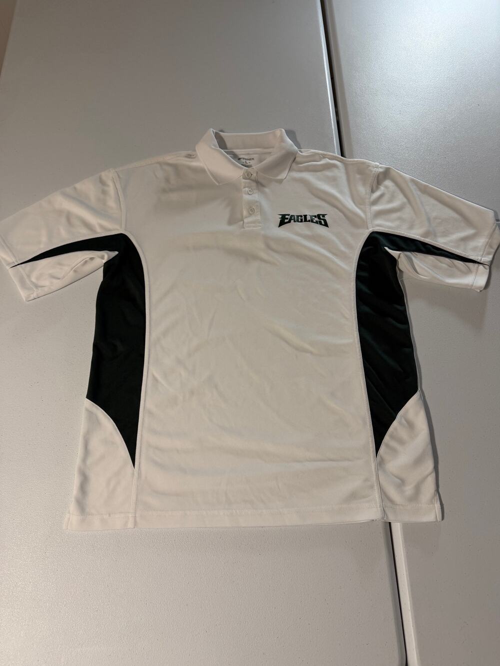 Philadelphia Eagles Polo Shirt Mens L White Green NFL Team Apparel Golf Style